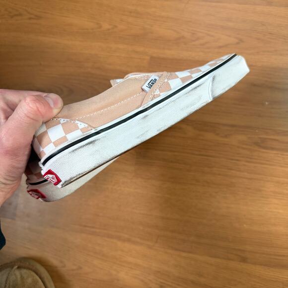 Women's Vans Rose Smoke Tan Classic Slip-On Checkerboard Sneakers Shoes Sz 6.5 - Picture 4 of 7